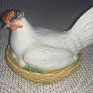 White Ceramic Hen Bird Figurine
